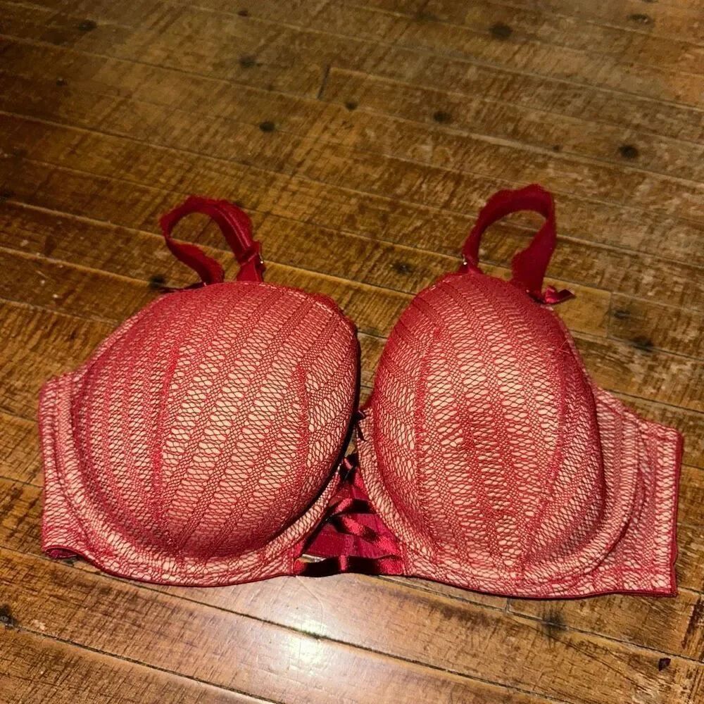 Cacique nude and red lace full coverage 40DD bra